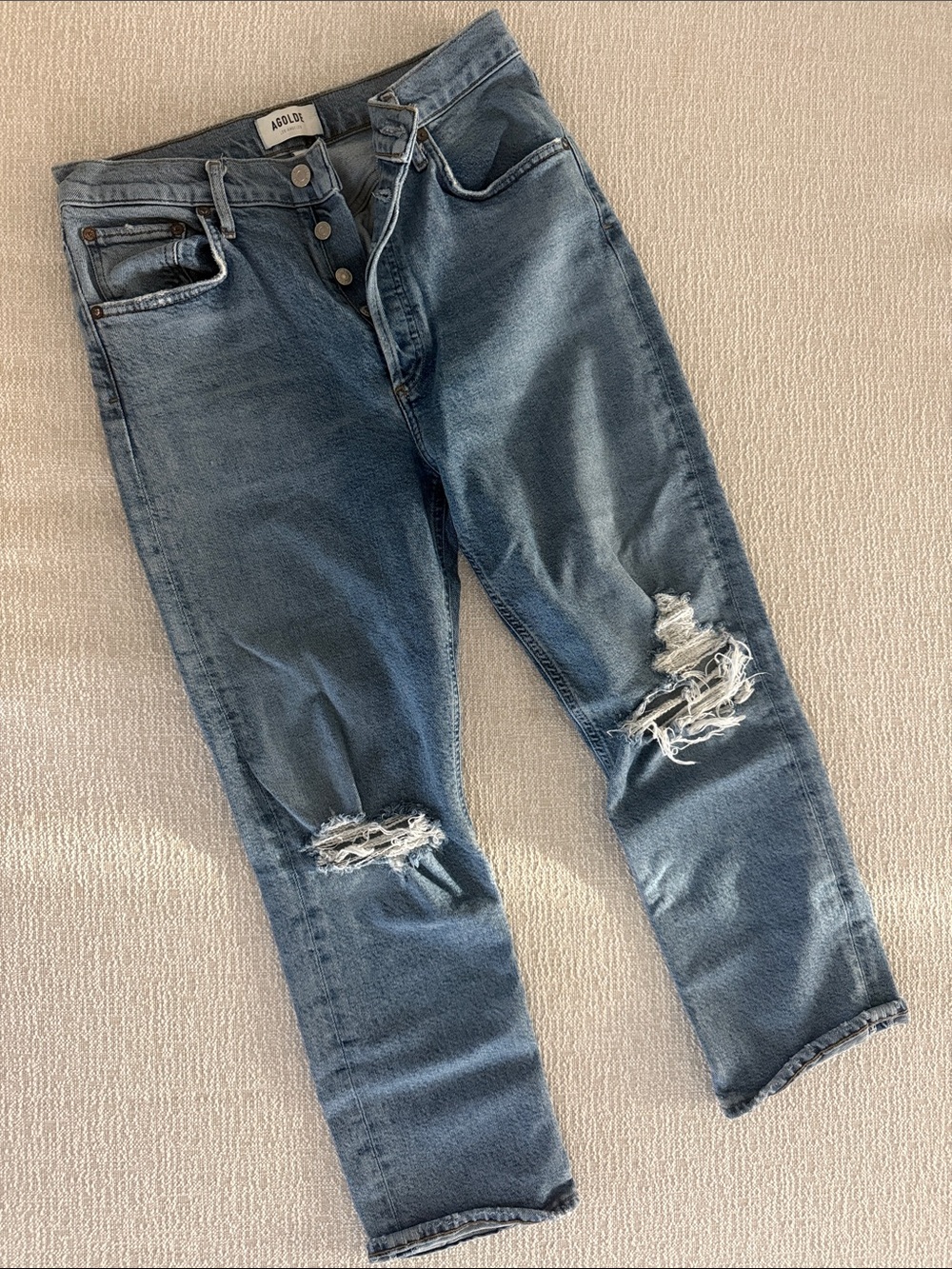Agolde Slim Straight Distressed Blue Jeans